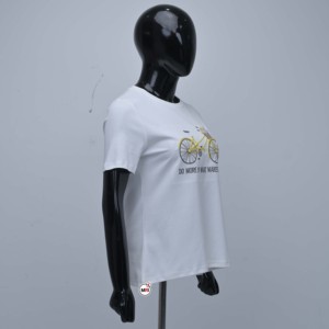 T-shirt blanc à manches courtes avec imprimé vélo, col rond, coupe classique, style décontracté, t-shirts en coton pour hommes avec logo personnalisé - Product Image 3