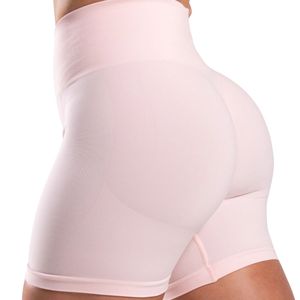 Shorts de sport taille haute sans couture rose pâle pour femme, compressifs, extensibles, pour la gym et l'entraînement - Product Image 5