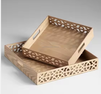Plateau de service en bois d'acacia personnalisable, grand modèle rond avec poignée, style moderne pour la maison