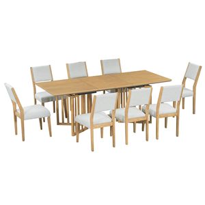 Set da Pranzo Stile Fattoria 9 Pezzi con Tavolo Allungabile da 213 cm, 8 Sedie Imbottite e 2 Prolunghe Rimovibili da 30 cm - Product Image 6