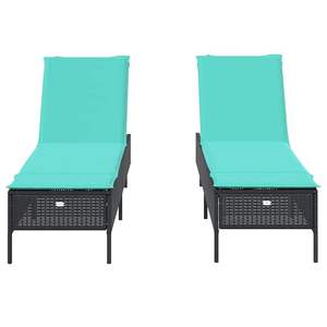 Chaise longue de patio noire avec coussin bleu - Product Image 5