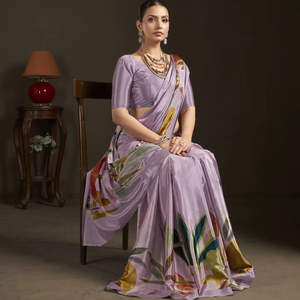 Sari en crêpe de soie à imprimé numérique floral prêt-à-porter avec chemisier cousu, sari traditionnel indien - Product Image 6