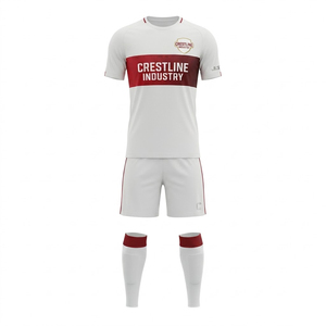 Ensemble maillot et short de football pour homme Crestline Industry, blanc et rouge, sublimé, anti-transpiration, col rond, manches courtes, coupe classique - Product Image 1