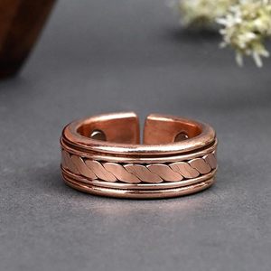 Fashionable Copper Magnetic Ring – Stylish <b>Braided</b>-Pattern Wrist Jewelry Adjustable Therapeutic <b>Accessory</b> for Joint Comfort - Product Image 1