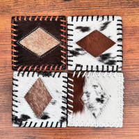 Ensemble de caboteur en cuir de vachette fabriqué à la main de haute qualité pour la décoration intérieure cheveux en cuir véritable occidental sur les sous-verres en peau nouveaux cadeaux pour la maison