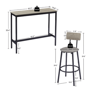 Set di 2 Sgabelli da Bar con Schienale in PU Grigio Morbido, 43.31FT L X 15.75FT W X 35.43FT H, Mobili da Bar - Product Image 2