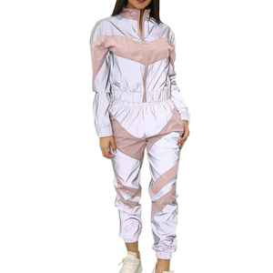 Conjunto Deportivo de Mujer 100% Algodón, Chaqueta Cortavientos y Pantalones Reflectantes con Bloques de Color, Ropa Deportiva Ligera para Exteriores, Venta al Por Mayor - Product Image 6