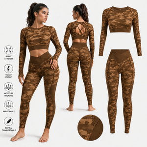 2026 Latest Design Ladies Yoga Set Long Sleeve Workout <b>Crop</b> <b>Top</b> High Waist Leggings Breathable Stretch Gym Fitness Clothing Set - Product Image 6