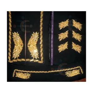 Oem uniforme ceremonal gola cuff e costas bordado da mão, vestido de fio dourado, uniforme, bordado à mão, jaqueta, bullion