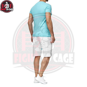 Conjunto de camisa y pantalón corto para adultos en azul y blanco con diseño de logotipo totalmente personalizado, hecho en Pakistán, con la mejor tela suave al tacto. - Product Image 3