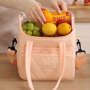 Premium Peach Quilted Thermal Lunch <b>Box</b> Durable Leakproof <b>Meal</b> <b>Prep</b> Bag with Adjustable Shoulder Strap for Picnic and Travel - Product Image 2