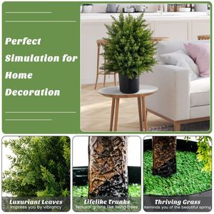 Set di 2 Alberi Artificiali di Cedro in Vasi di Cemento, Decorazioni per Esterni in Plastica Sempreverde per Natale, Matrimoni, San Valentino - Product Image 3
