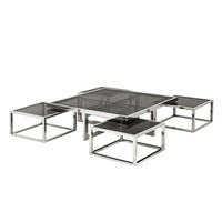 Nouvelle table basse élégante et moderne avec plateau en verre, finition nickel, acier inoxydable argenté, forme carrée, meubles de salon de qualité supérieure
