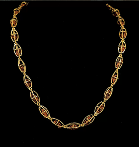 Classic Barrel Bead <b>Gold</b> <b>Chain</b> Necklace Premium Traditional <b>Gold</b> Jewelry - Product Image 1