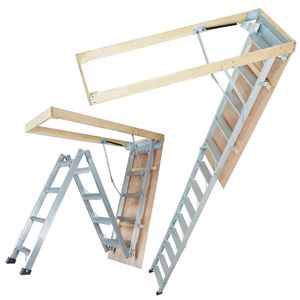 Scala per Soffitta in Alluminio da 28 Piedi, Capacità 350 libbre, 22.5"x63", Pieghevole e Leggera, Estensione 9.5 Piedi, Portata 12 Piedi - Product Image 1