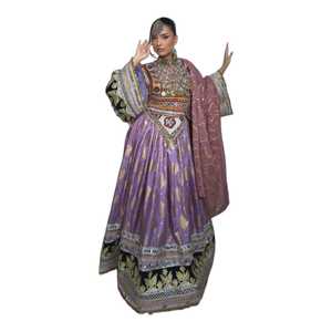 Robe maxi brodée à col haut avec perles et motifs géométriques, style traditionnel afghan, robes décontractées pour occasions formelles - Product Image 1