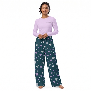 Women's <b>Heart</b> Pattern Pajamas Set Long Sleeve <b>Top</b> Matching Long Pants Soft Breathable Elastic Waist Nightwear - Product Image 5