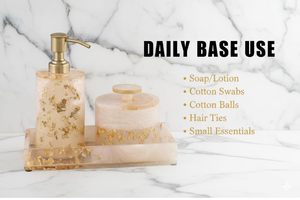 ชุดอุปกรณ์ห้องน้ำเคลือบเรซิ่นสีทองแบบนานาชาติ 3 ชิ้น พร้อมที่จ่ายสบู่เหลว โถเก็บของ และถาด ขนาด 23 x 12 x 20 ซม. - Product Image 4