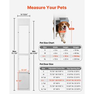Porte pour chien à hauteur réglable pour porte coulissante en verre de 75 7/8 po à 80 11/16 po, cadre en alliage d'aluminium avec charnière rotative - Product Image 2