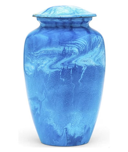 Enamel Coated Aluminium Cremation Urn Blue Marble Ashes <b>Keepsake</b> <b>Memorial</b> Casket for Adult Remembrance - Product Image 5