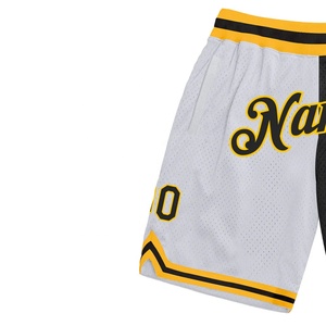 Pantalones cortos de baloncesto de moda divididos auténticos dorados y blancos con logotipo personalizado al por mayor - Product Image 4