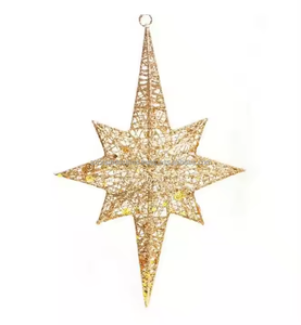 상업용 모던 친환경 금색 반짝이 크리스마스 별 트리 장식품 철제 팔각형 폭발성 별 - Product Image 1