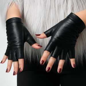 Fingerless Leather women's fashion gloves - Product Image 2