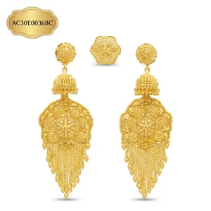 Aretes de Botón con Flores Bonitas Chapadas en Oro de 24K, Estilo Árabe, para Mujer - Product Image 2