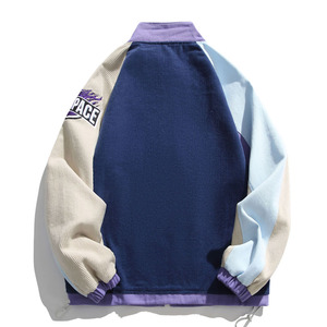 เสื้อแจ็คเก็ตวาร์ซิตี้ผู้ชาย ดีไซน์ปะติดสีตัดกัน คอปกพับได้ สวมใส่สบาย สไตล์ลำลองสำหรับฤดูใบไม้ร่วง - Product Image 2