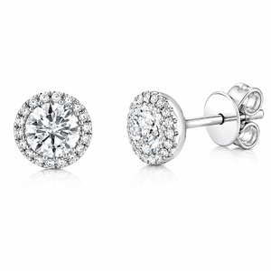 ต่างหูเพชรทรงกลมคลาสสิกแบบ Halo สำหรับผู้หญิง ทอง 10K 14K 18K เงิน 925 935 - Product Image 3