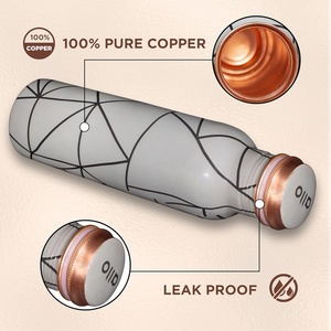 Geometric Line Print Pure Copper Water <b>Bottle</b> White Enamel Coated Printed Copper <b>Flask</b> for Modern Aesthetic - Product Image 3