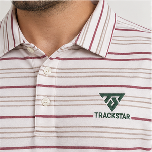 Trackstar <b>Men's</b> White <b>Burgundy</b> Fine Horizontal Stripe <b>Polo</b> <b>Shirt</b> Short Sleeve Button Collar Golf <b>Shirt</b> Custom Logo - Product Image 5