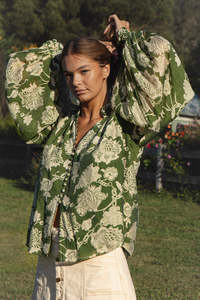 Long <b>Bell</b> Sleeve Imperial Aari Embroidered Floral Pom Pom Trim Beach Bohemian Blouse Tops Lace Decoration 100% Cotton - Product Image 4