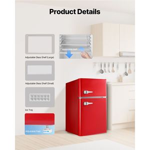 Compact 3.2 Cu.Ft Two-Door <b>Mini</b> Fridge <b>Freezer</b> with Adjustable Temperature Energy Efficient Glass Shelf - Product Image 6