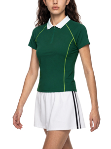 <b>Women's</b> Green Polo <b>Shirt</b> <b>Short</b> <b>Sleeve</b> Solid Color Quick Dry Sporty Fit Knitted Polyester Regular Length <b>White</b> Collar Zipper - Product Image 3