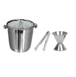 Unique Design Stainless Steel Ice <b>Bucket</b> Round Minimalist Design Rust Resistant Party Beverage Cooler <b>with</b> <b>Lid</b> and Tongs Set - Product Image 2