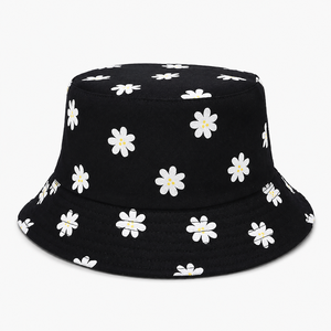 Sombrero de Pescador Floral Negro al por Mayor con Estampado de Flores Blancas, Unisex, Ligero, para Verano, Playa, Viajes y Protección Solar - Product Image 1