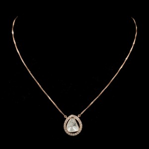 สร้อยคอจี้ทองคำแท้14K ทันสมัยในสไตล์จี้เพชรลายหยดน้ำตาเพชรทรงกลมขนาดเล็กประดับสร้อยคอ - Product Image 1