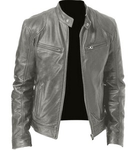 Men's Stand-up Collar Winter Motorcycle <b>Jacket</b> PU Leather Breathable Casual - Product Image 2