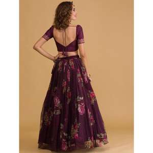 Combinaison de fête incroyable Lehenga Choli en organza violet imprimé floral - Product Image 4