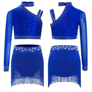 Vestidos de Danza Latina para Niñas de 6 a 16 Años, Traje de Competición, Top Corto Único con Flecos en la Parte Inferior para Recitales y Espectáculos - Product Image 3