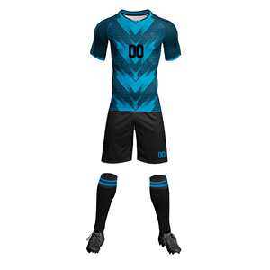 Latest Men's Blue Soccer Uniform Set Short Sleeve V-Neck Geometric Print Moisture Wicking Polyester Adult Size <b>Athletic</b> Fit - Product Image 1