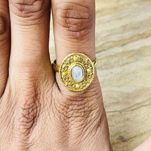 Fashionable High Demand Boho Moonstone Brass <b>Ring</b> Filigree Tribal <b>Chunky</b> <b>Ring</b> Gold Plated Antique Style Statement Wholesale <b>Ring</b> - Product Image 4