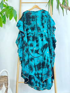 Kaftan Wavy <b>Dress</b> Crepe Silk Recycled Vintage Indian <b>Sari</b> Colourful Comfy Daywear Round Neck Tie Dye Long Maxi <b>Dress</b> For Women - Product Image 3