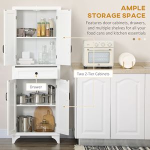 67\" White 4-Door <b>Kitchen</b> <b>Pantry</b> Cabinet with Adjustable Shelves and Drawer - Product Image 4