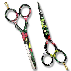 Professional Hair Thinning Scissors Stainless Steel <b>Long</b> <b>Handle</b> Right Handed Blunt Tip Floral Design Gold Decorative <b>Shears</b> - Product Image 2