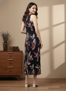 Women's Rayon Floral Print A LINE <b>Dress</b> Blue Color <b>Sleeveless</b> Keyhole Neck Casual <b>Summer</b> Fashion Comfortable Western <b>Dress</b> - Product Image 2