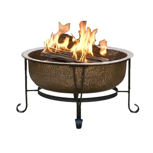 Rustic Stainless Steel <b>Fire</b> <b>Pit</b> Bowl with Powder Coated Finish Freestanding <b>Portable</b> Gas Indoor Outdoor for Garden Heating - Product Image 1
