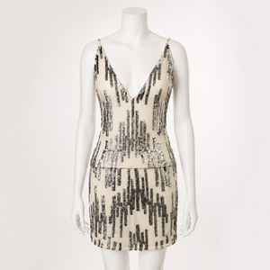 Luxury White Silver <b>Sequin</b> Mini Dress for Women Deep V Neck Cocktail Party Dress Elegant Sleeveless Bodycon Clubwear Evening - Product Image 1