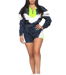 Ensemble coupe-vent colorblock pour femme, vente en gros personnalisée, léger, tendance, grande taille, ensemble short pour femme, 2 pièces - Product Image 1